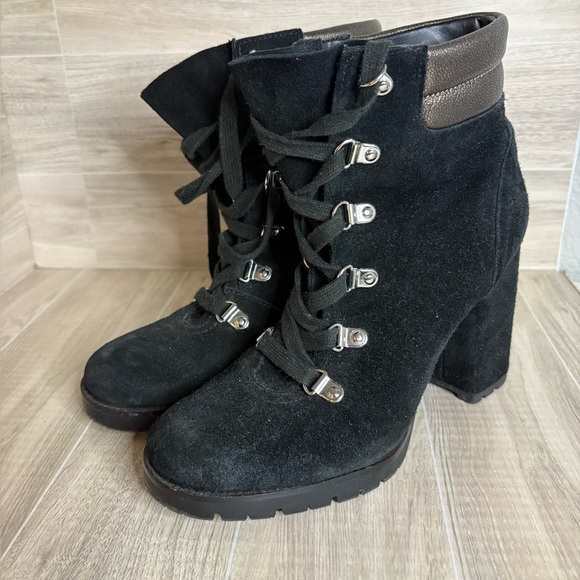 Sam Edelman Carolena Lace-Up Suede Booties Black - Picture 7 of 8